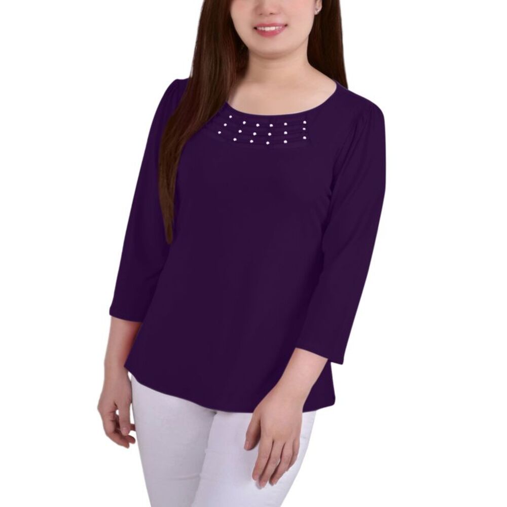 NY Collection Petite 3/4 Sleeve Crepe Knit Top